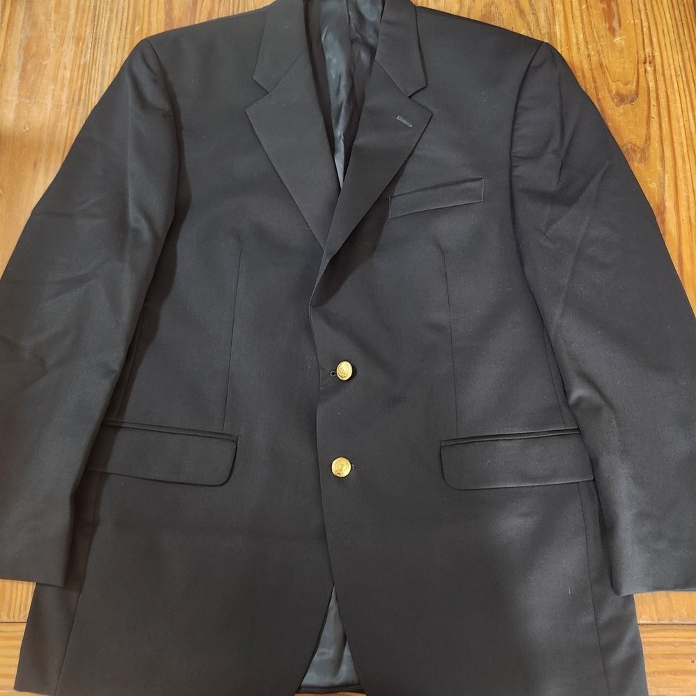 Vtg Chaps Wool Navy Blazer Sport Coat Gold Buttons 42R‎ Classic Nautical Preppy